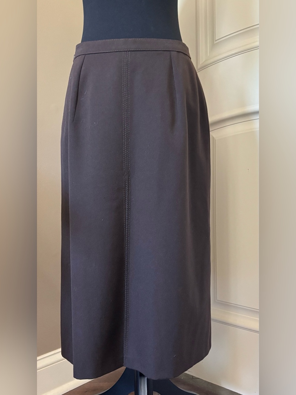 Vintage C&A Your Sixth Sense Brown Wool Blend Midi A-Line Skirt US 10, EU 42